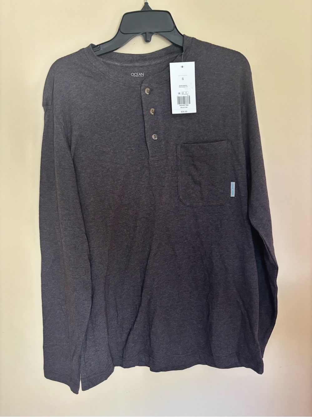 Ocean+ Coast Charcoal Long-Sleeve Henley with Chest Pocket